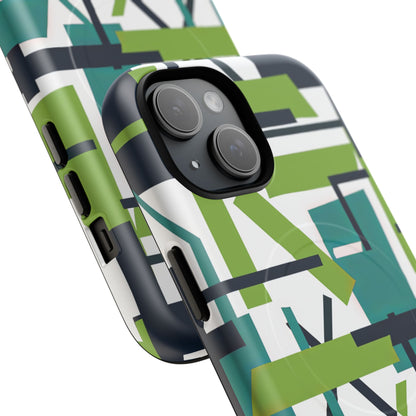 Green Geometry Glide iPhone 15 | Tough+ Phone Case