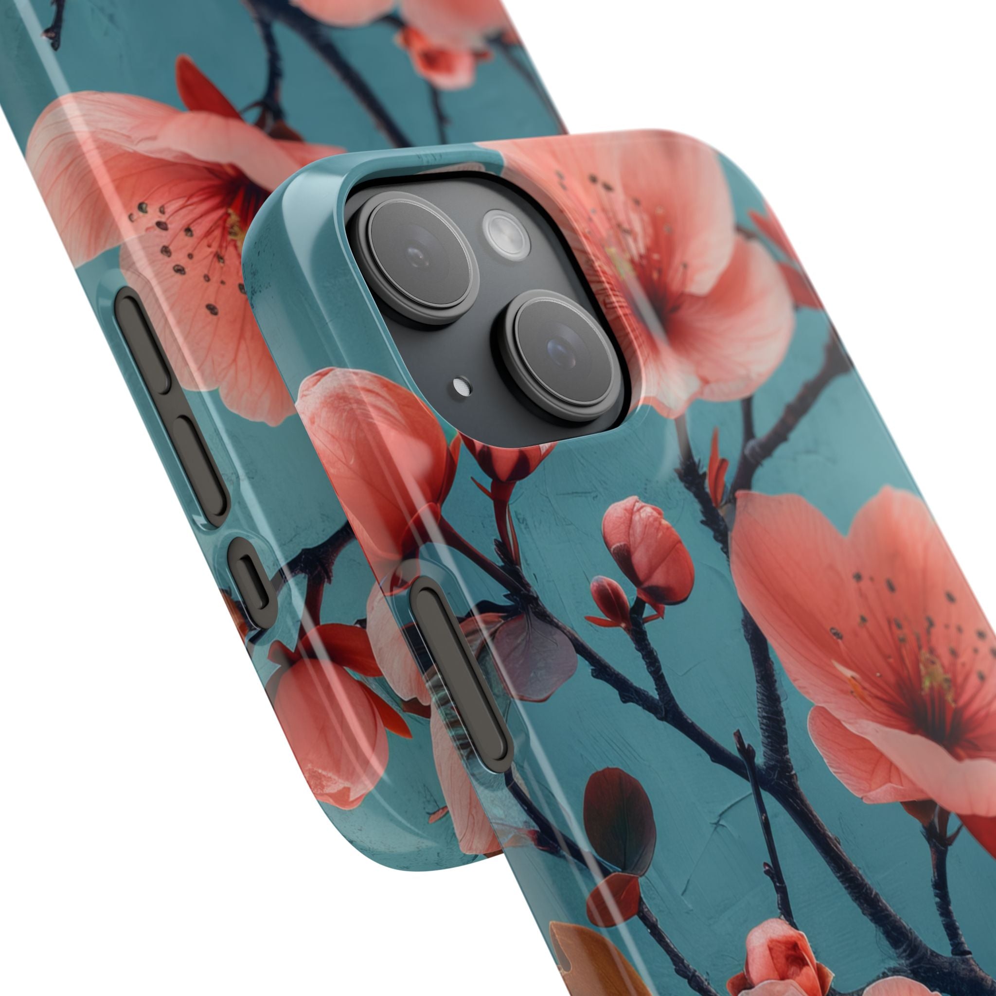 Teal Coral Blossom - Slim iPhone 15 Phone Case