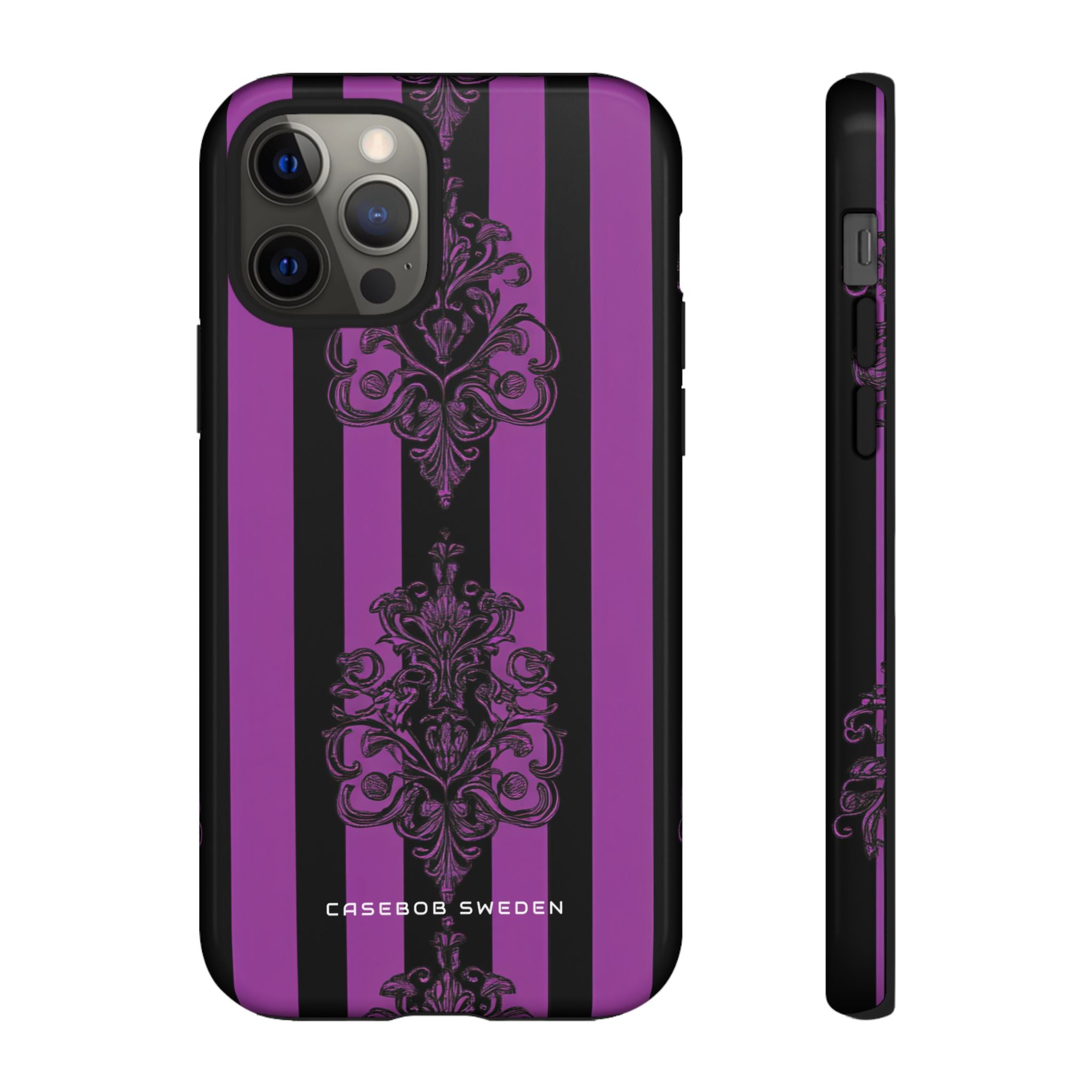 Gothic Elegance with Vertical Stripes and Ornamental Motifs iPhone 12 - Tough Phone Case