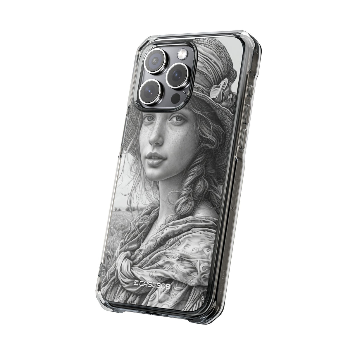 Serene Sketch Portrait - Phone Case for iPhone (Clear Impact - Magnetic)