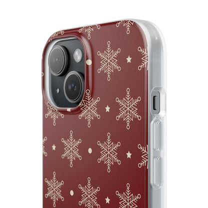 Cream Snowflake Crimson iPhone 15 Case - Soft