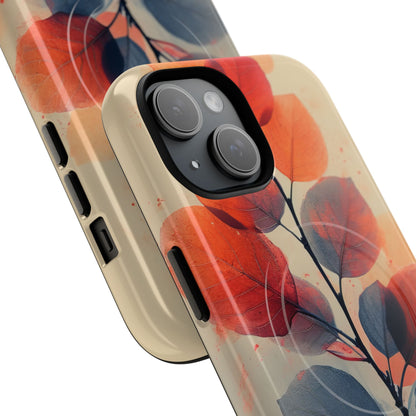 Orange Gray Leaves - Tough + MagSafe® iPhone 15 Phone Case