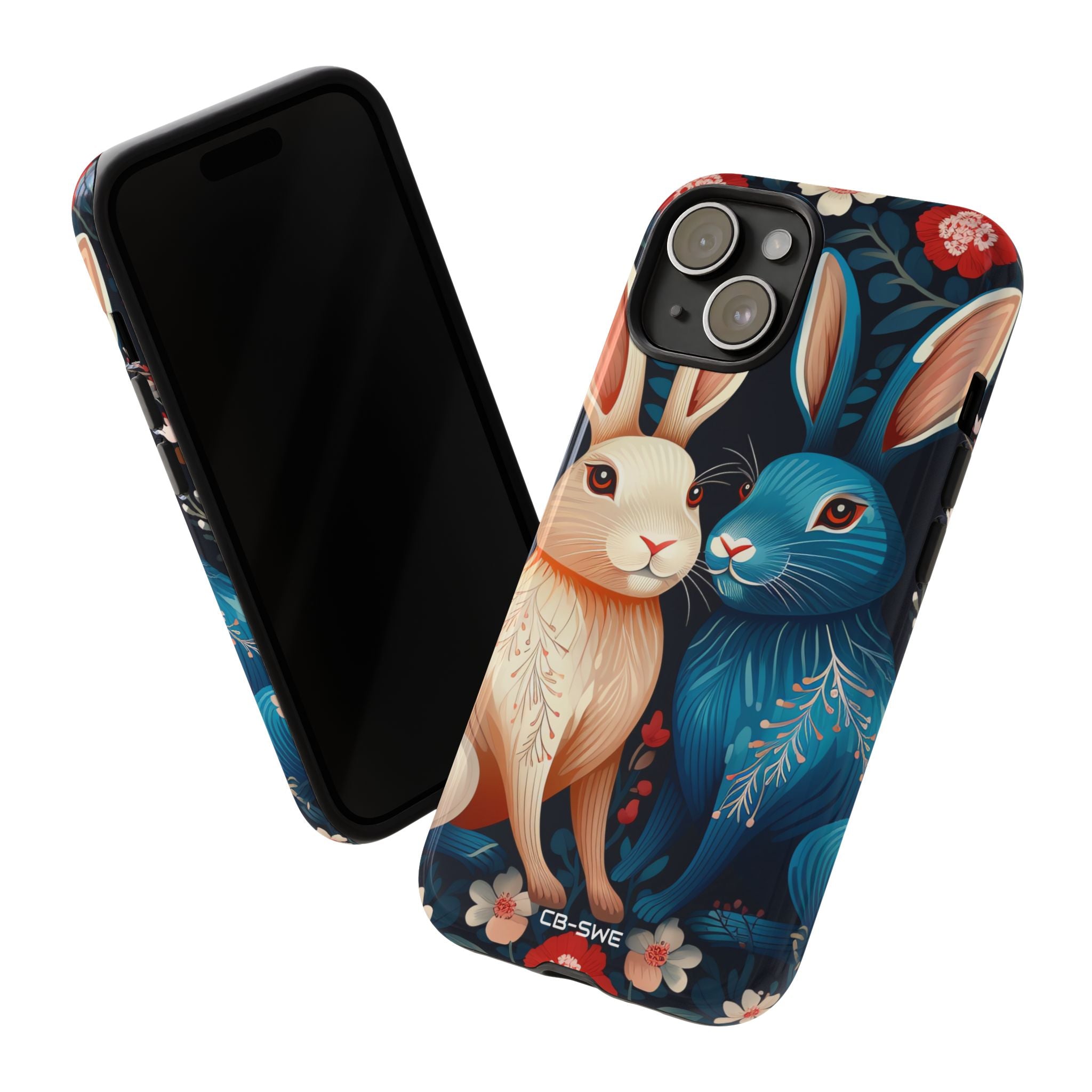 Rabbits Embrace Blossoms - iPhone Case