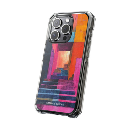 Pink Orange Geometry - Clear Impact iPhone 15 Phone Case