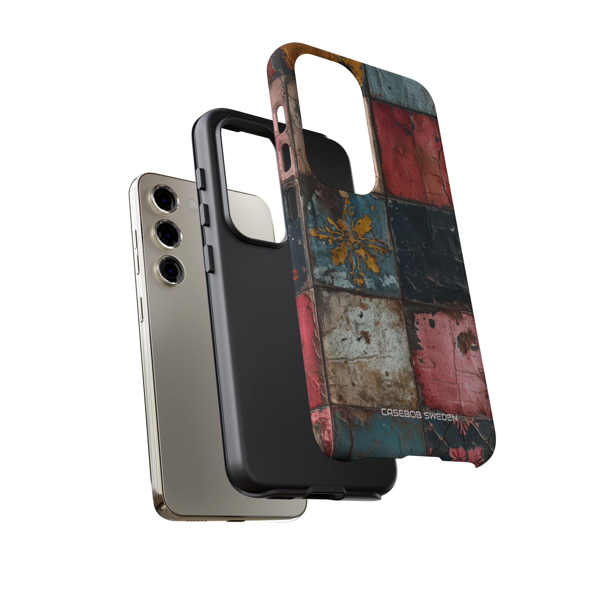 Rustic Red-Yellow Vintage Tiles - Tough Samsung S23 Phone Case