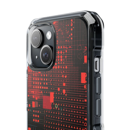 Crimson Circuit Grid iPhone 15 - Impact Clear+