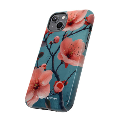 Teal Coral Blossom - Tough iPhone 14 Phone Case