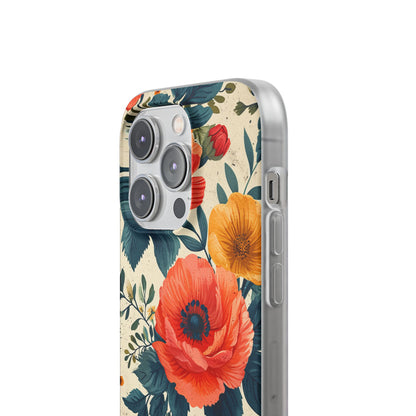 Vibrant Botanical Poppies - Flexi iPhone 14 Phone Case