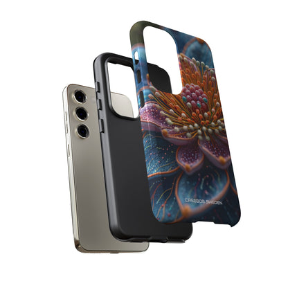 Blue-Orange Floral Swirl - Tough Samsung S23 Phone Case