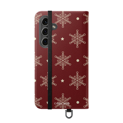 Cream Snowflakes Crimson - Samsung S24 Case - Wallet