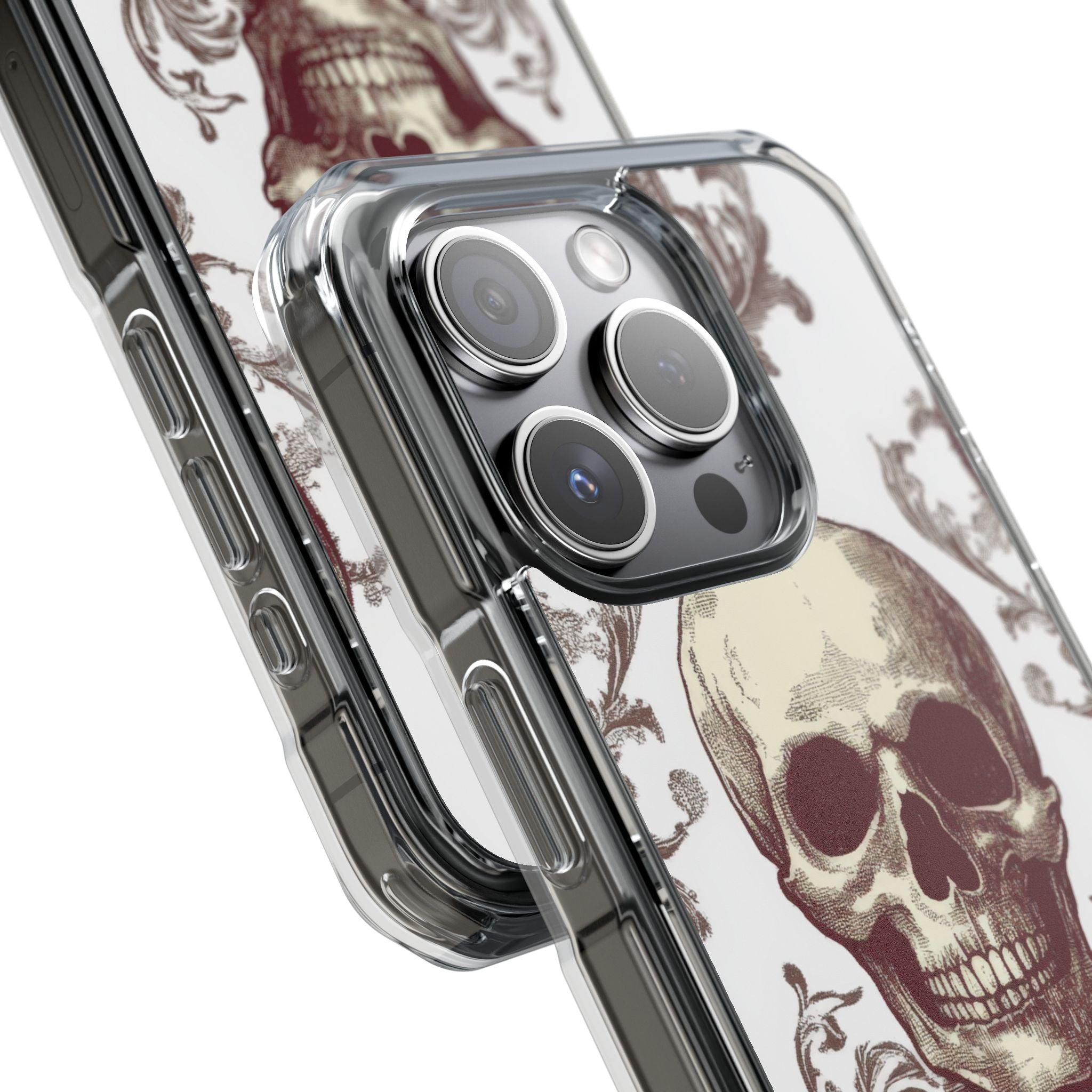 Gothic Skulls and Ornate Foliage iPhone 15 - Clear Impact Phone Case