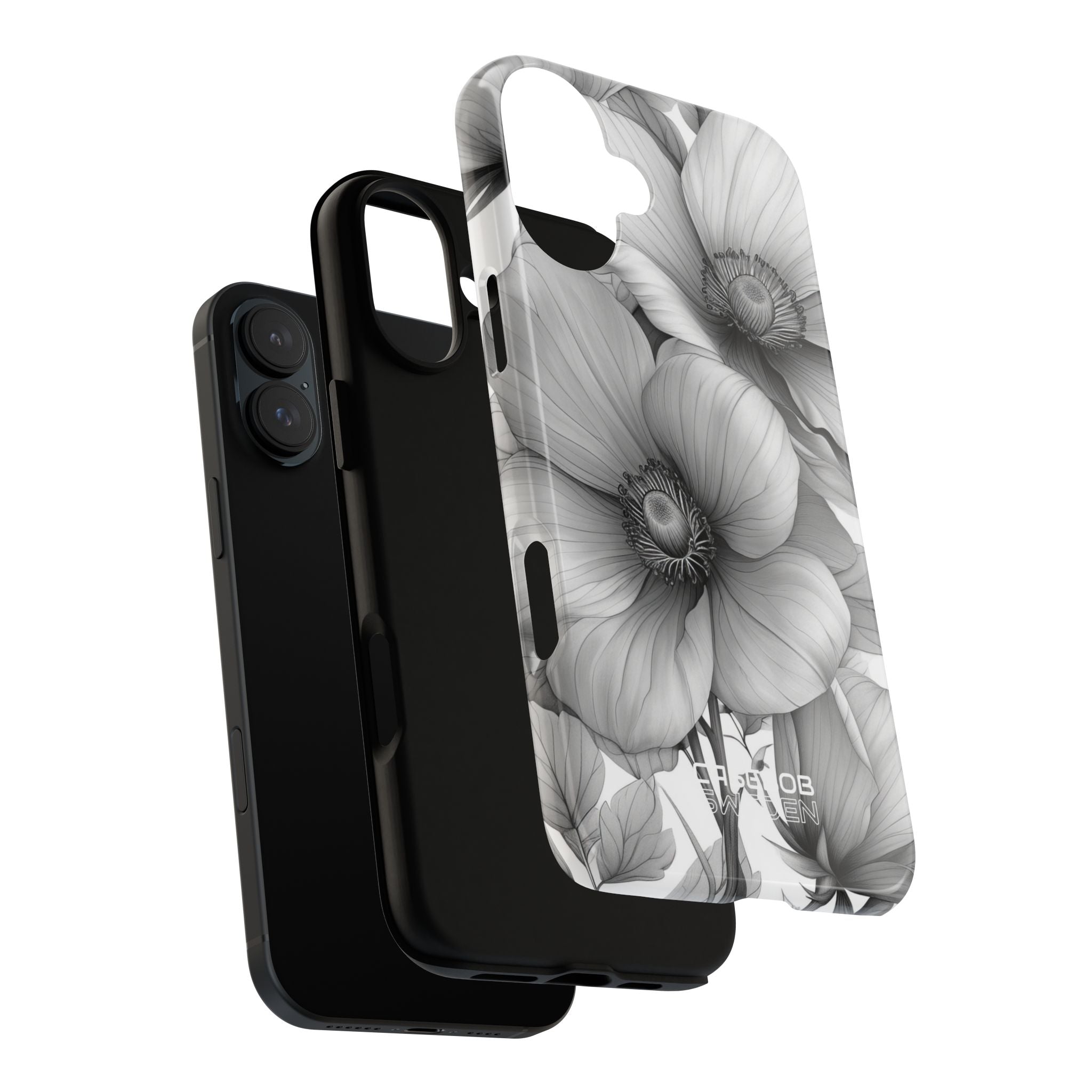 Grayscale Floral Harmony iPhone 16 - Tough
