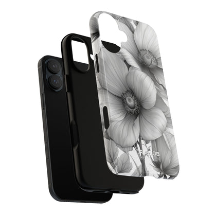 Grayscale Floral Harmony iPhone 16 - Tough