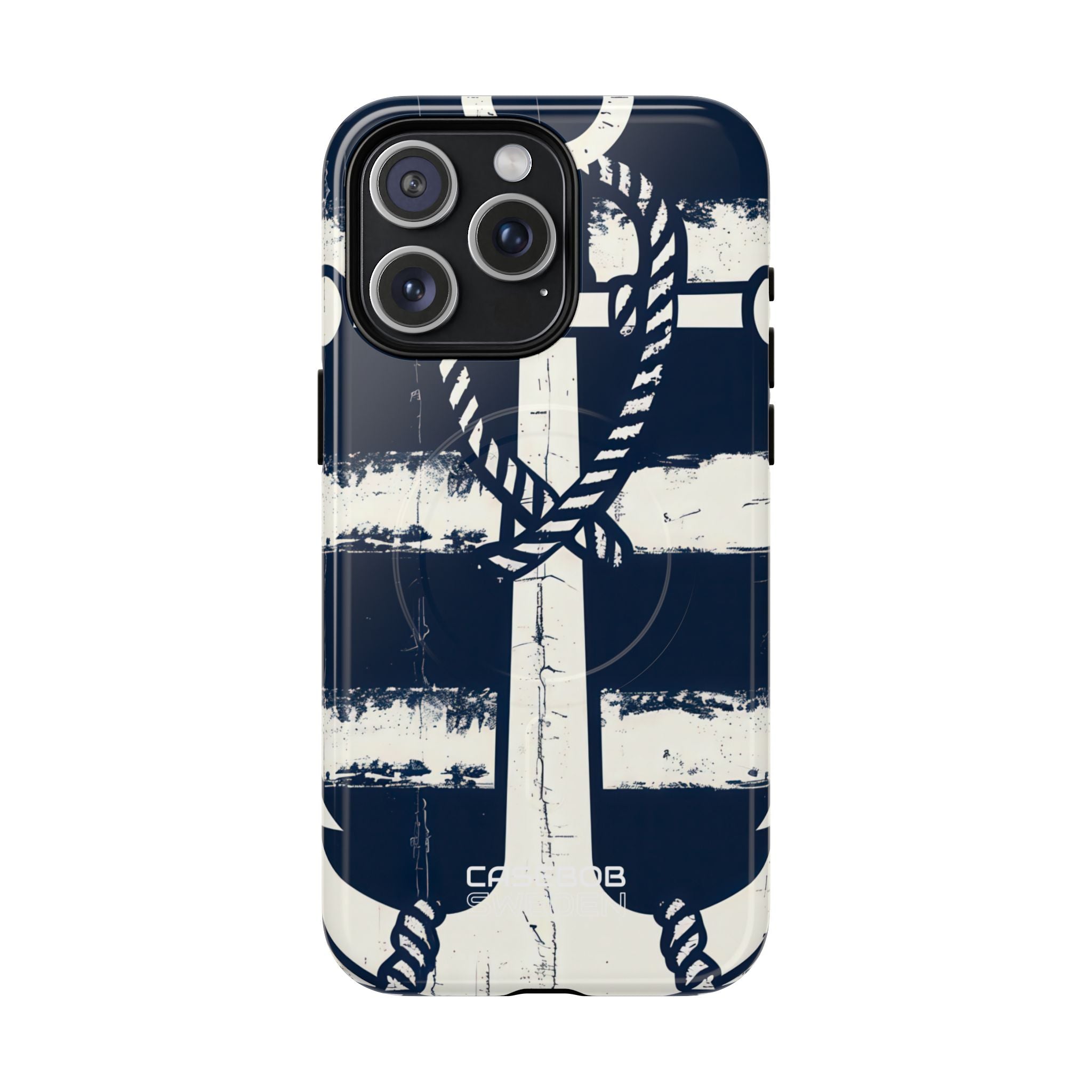Navy Anchor Stripes iPhone 15 - Tough+