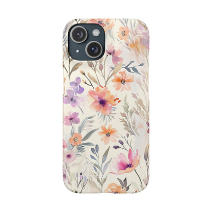 Soft Pink Floral Watercolor Design - Slim iPhone 15 Phone Case