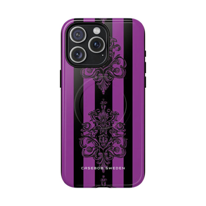 Gothic Elegance with Vertical Stripes and Ornamental Motifs iPhone 15 | Tough+ Phone Case