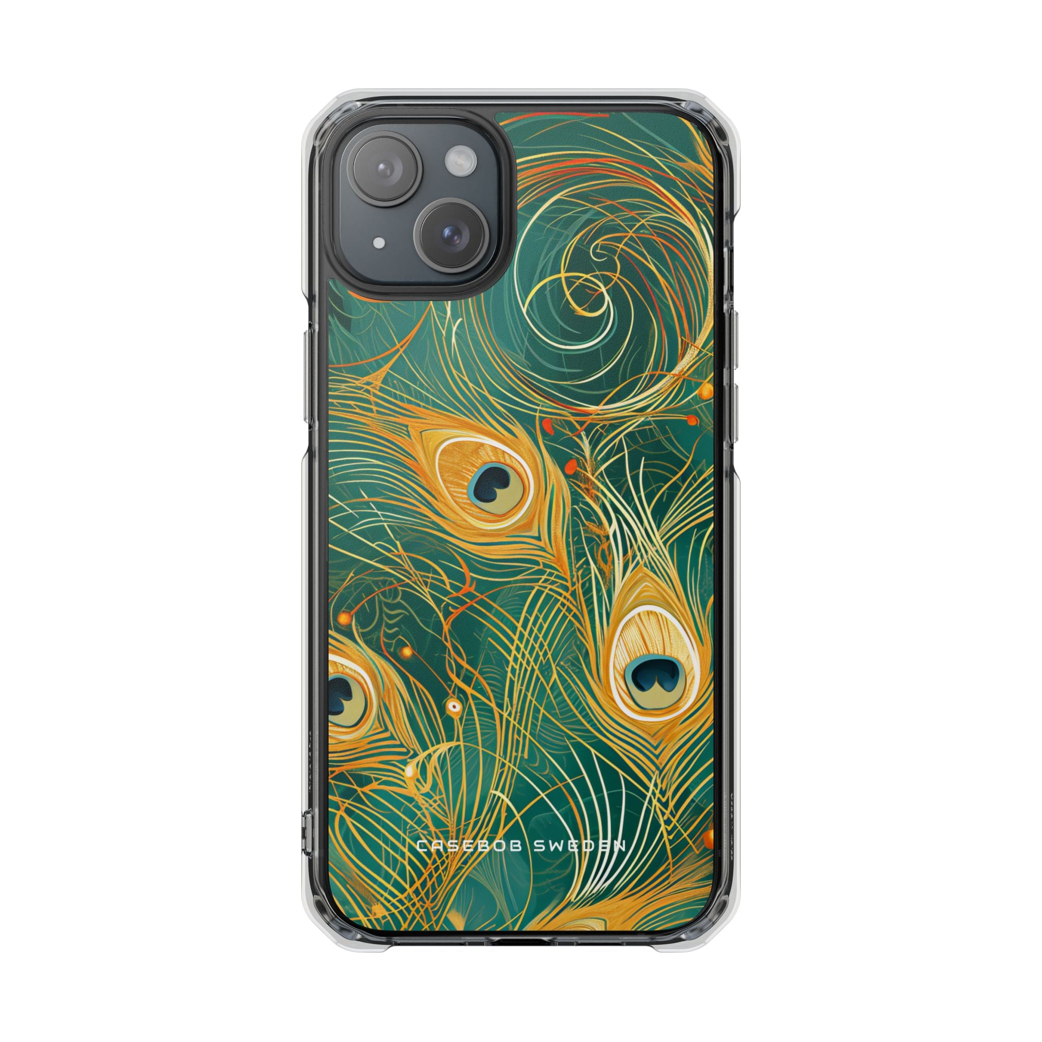 Peacock Elegance in Teal and Gold iPhone 15 - Clear Impact Phone Case