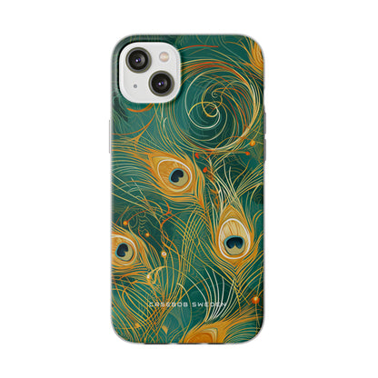 Peacock Elegance in Teal and Gold iPhone 14 - Flexi Phone Case