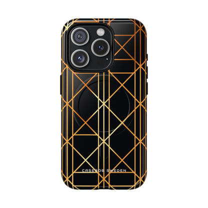 Golden Geometric Elegance iPhone 15 | Tough+ Phone Case