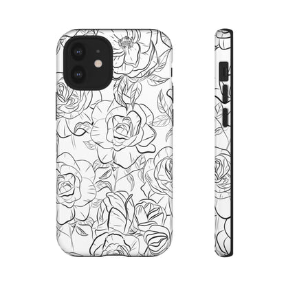Intricate Rose Sketches - iPhone Case