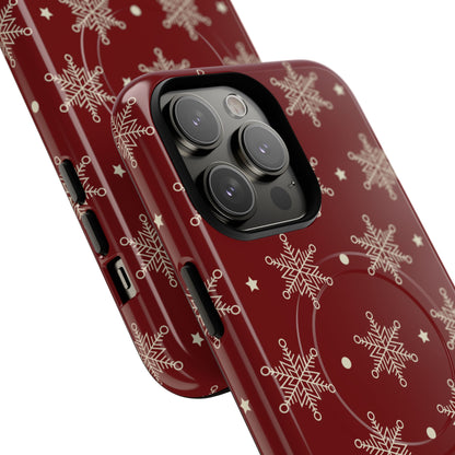 Cream Snowflake Crimson iPhone 14 Pro Max Case - Tough+