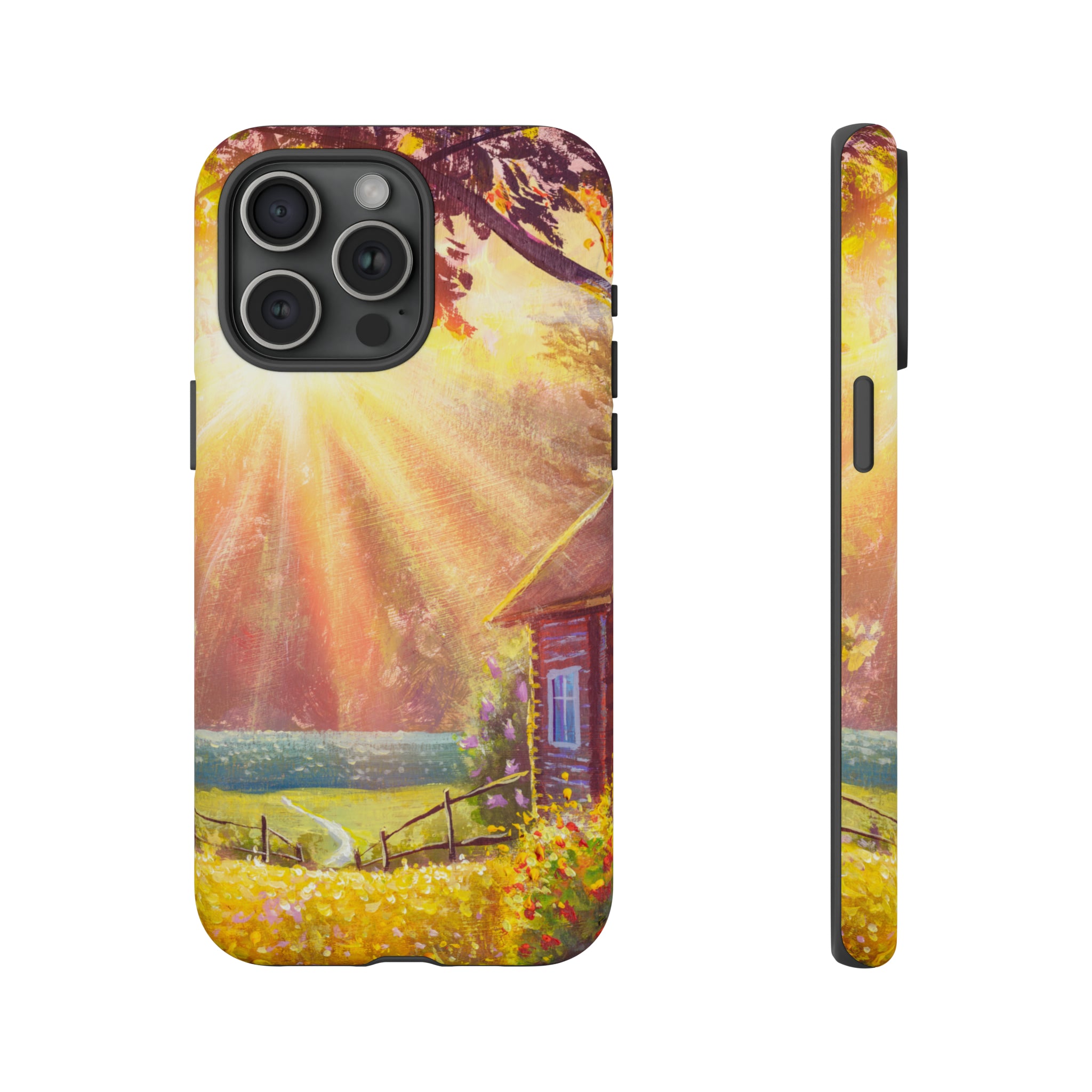 Flower Bushes Wooden House - Protective Phone Case