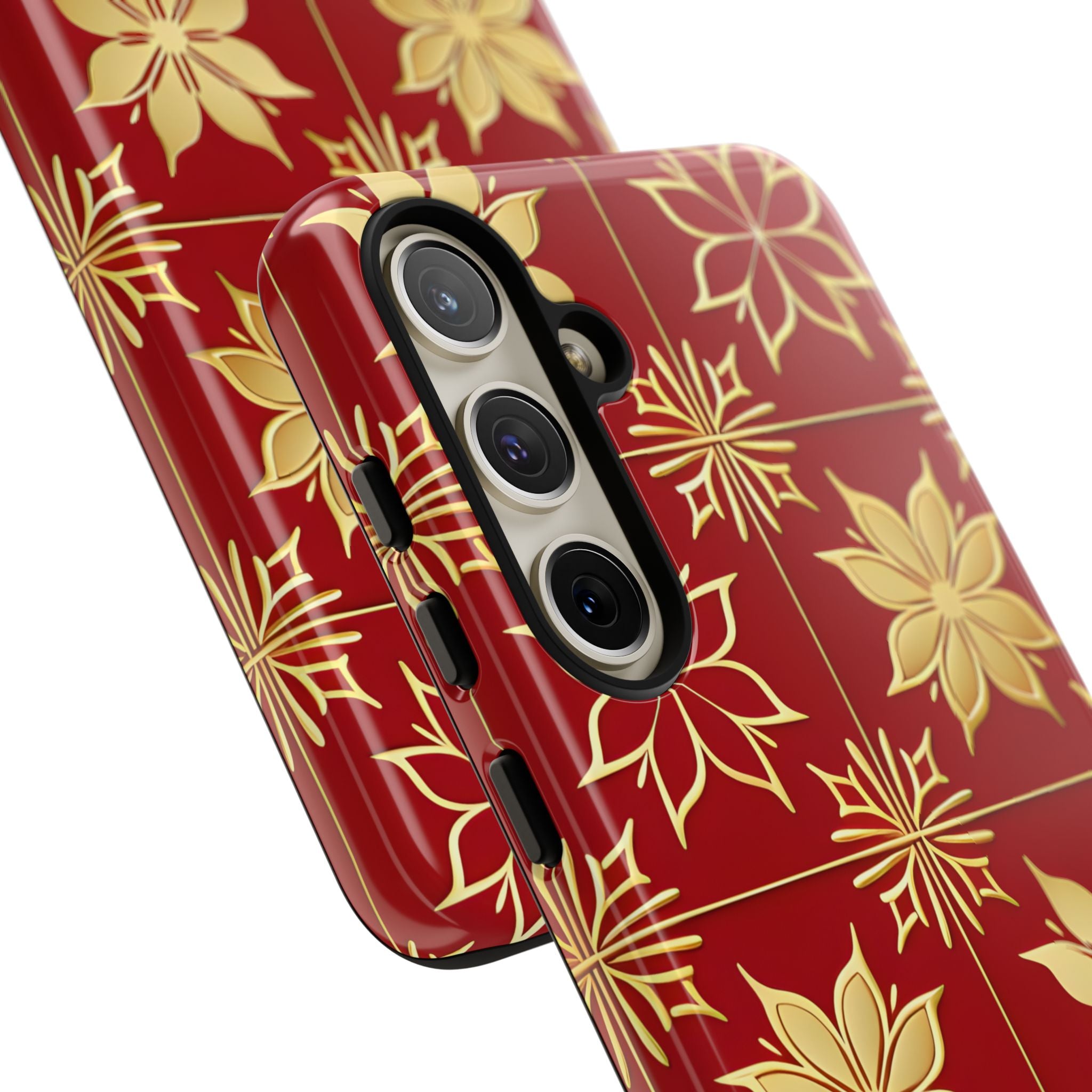 Elegant Gold Floral Seamless Rich Red Samsung S24 - Tough