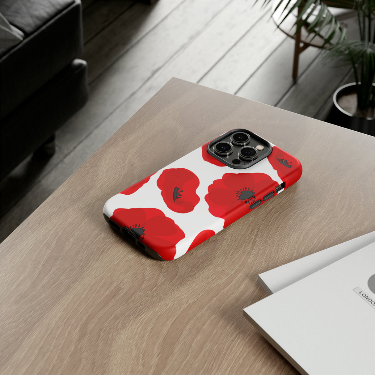 Red poppies on white iPhone case (Protective) - Protective Phone Case