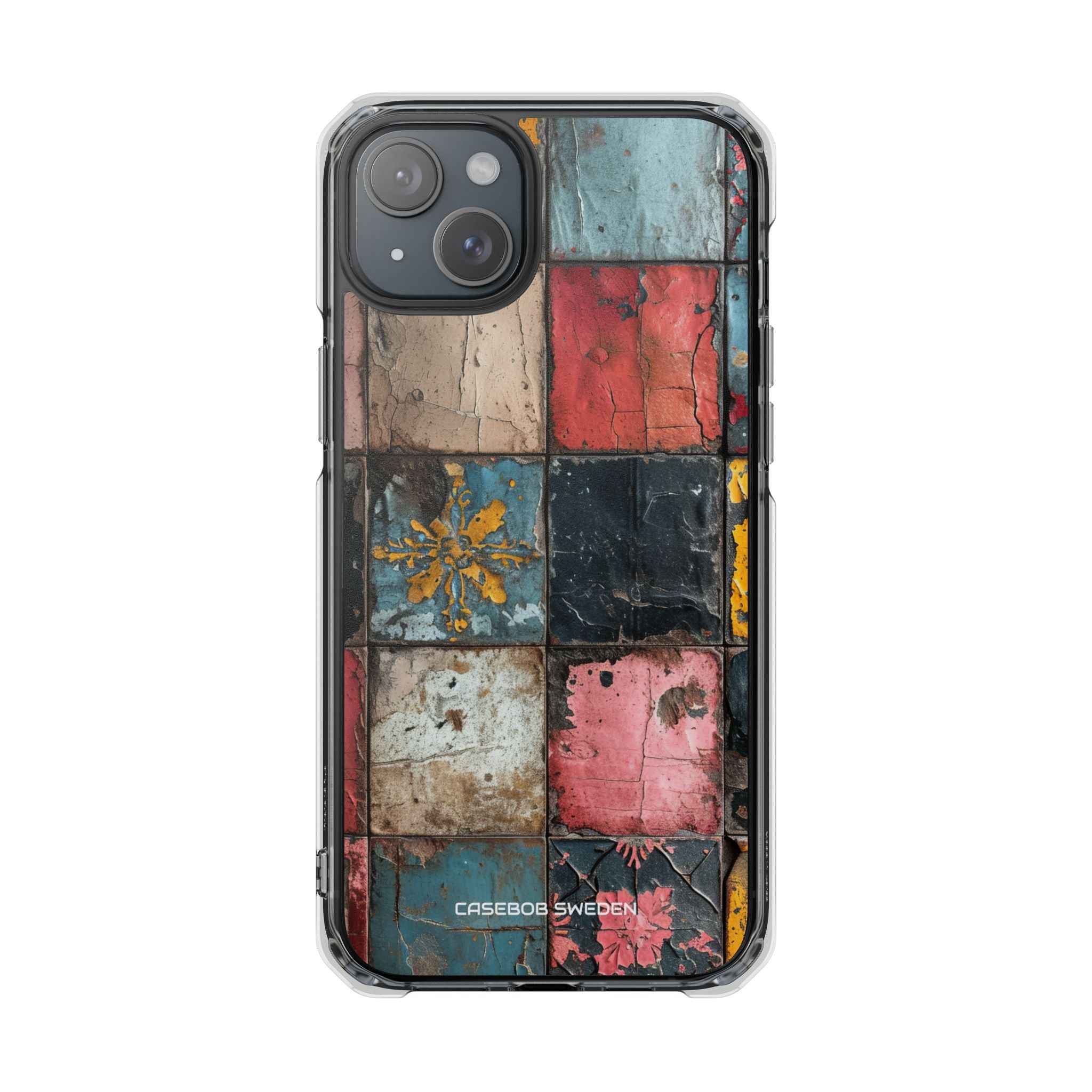 Rustic Red-Yellow Vintage Tiles - Clear Impact iPhone 15 Phone Case