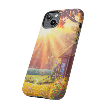 Flower Bushes Wooden House - Protective Phone Case