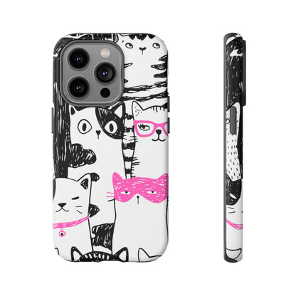 Black & Pink Cat Pattern iPhone Case (Protective) iPhone 14 Pro Matte Phone Case