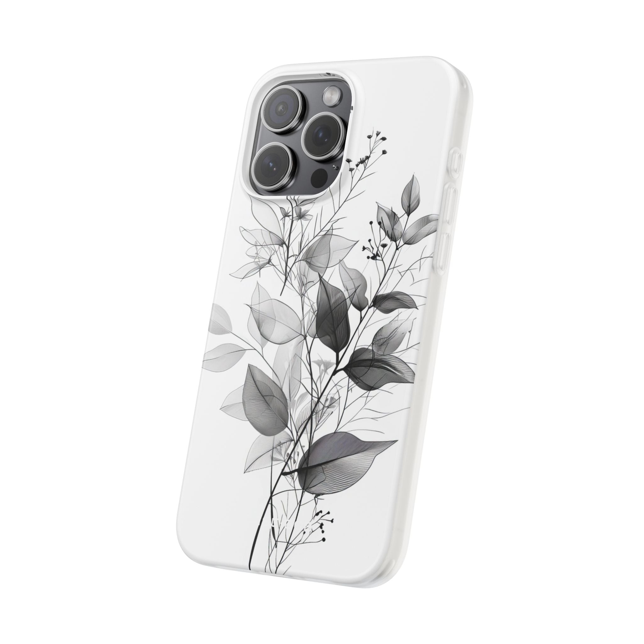 Veined Leaves Gray iPhone 15 Pro Max Case - Soft