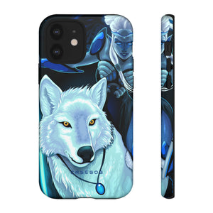 Elf with white wolf - Protective Phone Case