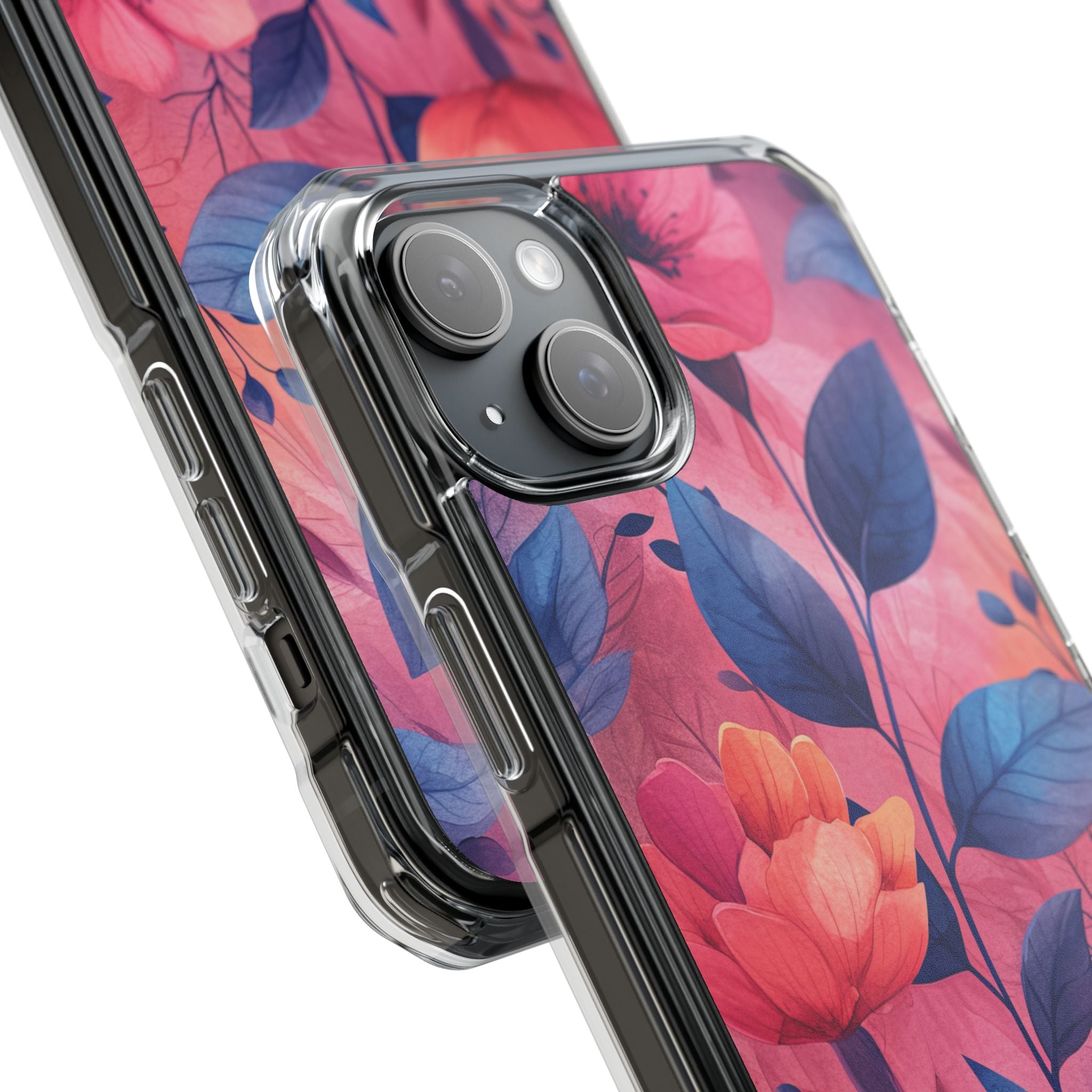 Pink Blue Floral - Clear Impact iPhone 15 Phone Case