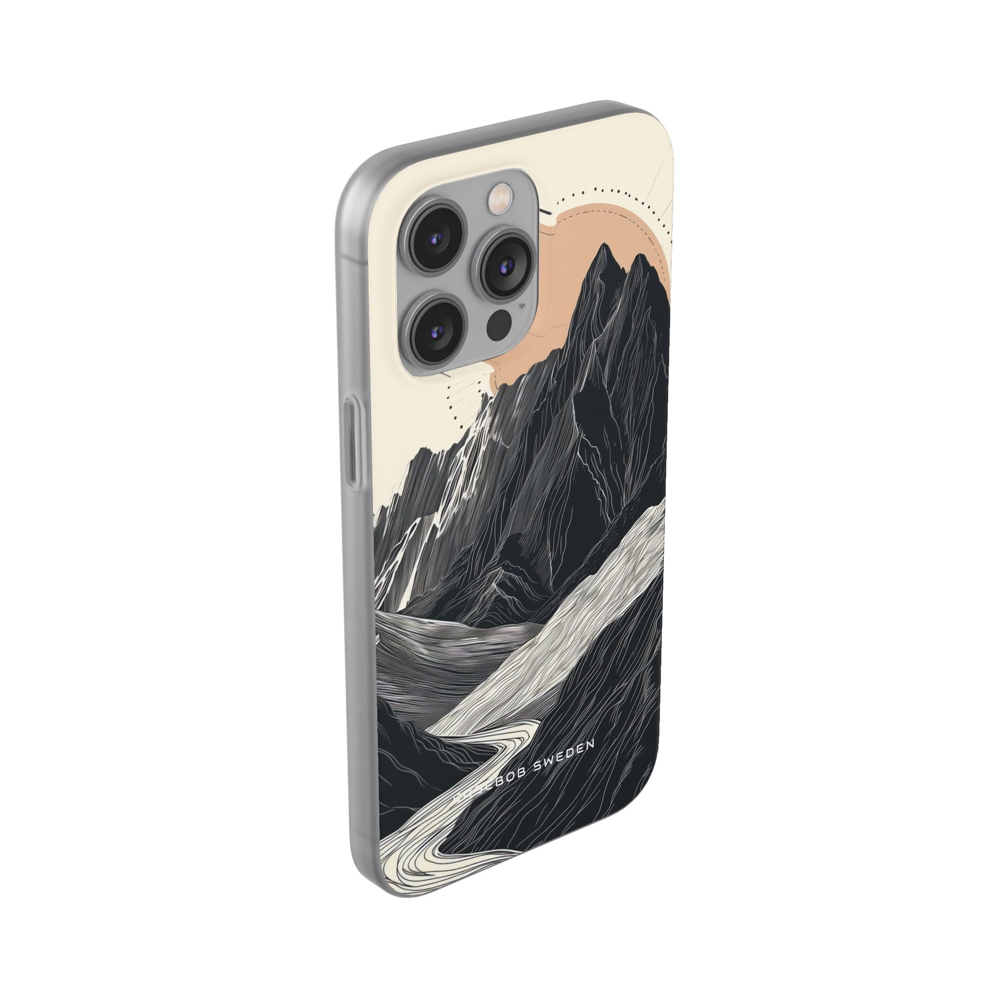 Minimalist Mountain Landscape with Flowing River iPhone 14 - Flexi Phone Case