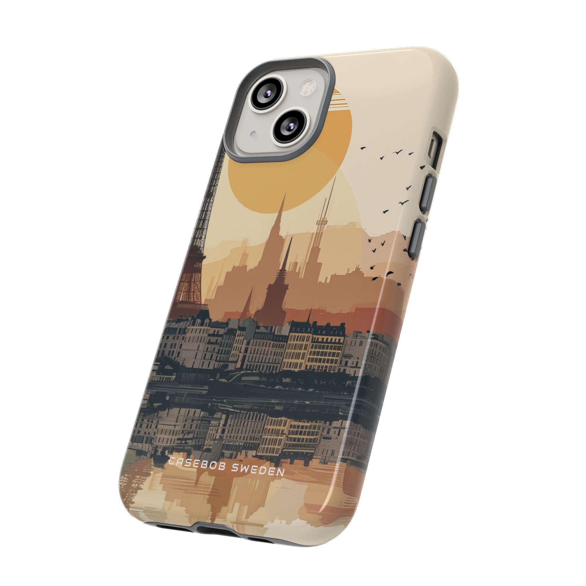 Eiffel Tower Silhouette with Birds and Sun Reflection iPhone 14 - Tough Phone Case