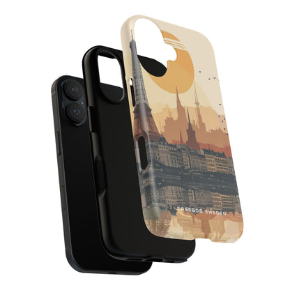 Eiffel Tower Silhouette with Birds and Sun Reflection iPhone 16 | Tough+ Phone Case