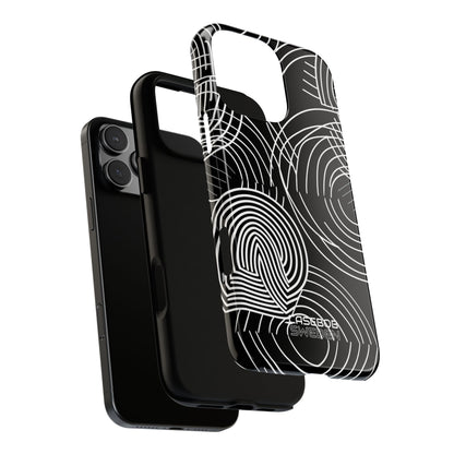 Monochrome Spiral Curves iPhone 16 - Tough
