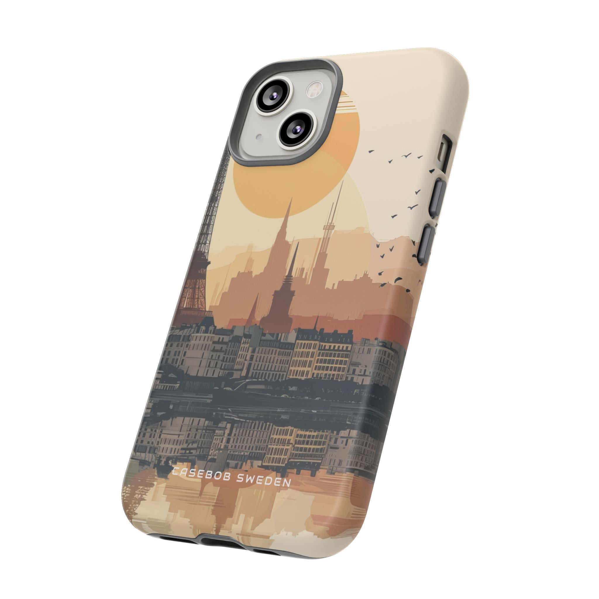 Eiffel Tower Silhouette with Birds and Sun Reflection iPhone 14 - Tough Phone Case