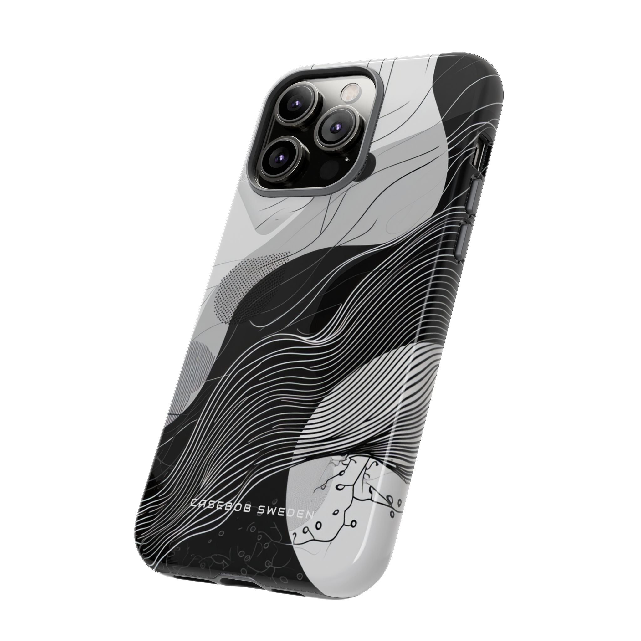 Fluid Rhythms: Monochrome Line Flow iPhone 14 - Tough Phone Case