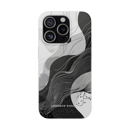 Fluid Rhythms: Monochrome Line Flow iPhone 15 - Flexi Phone Case