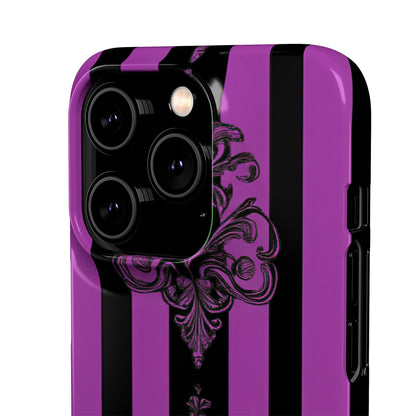 Gothic Elegance with Vertical Stripes and Ornamental Motifs iPhone 14 - Slim Phone Case