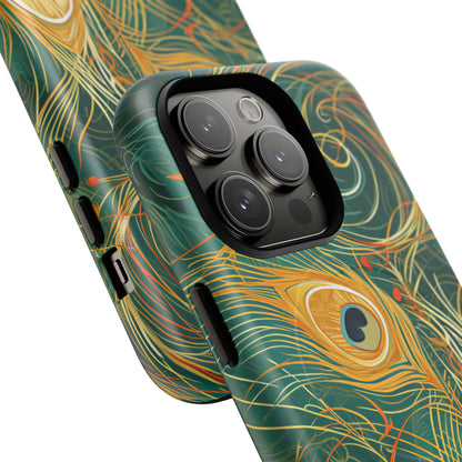 Peacock Elegance in Teal and Gold iPhone 14 | Tough+ Phone Case