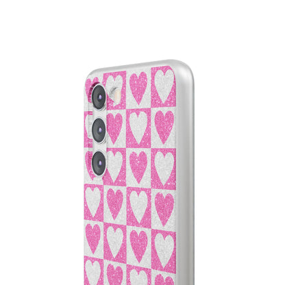 Glitter Heart Grid Samsung S23 Case - Soft
