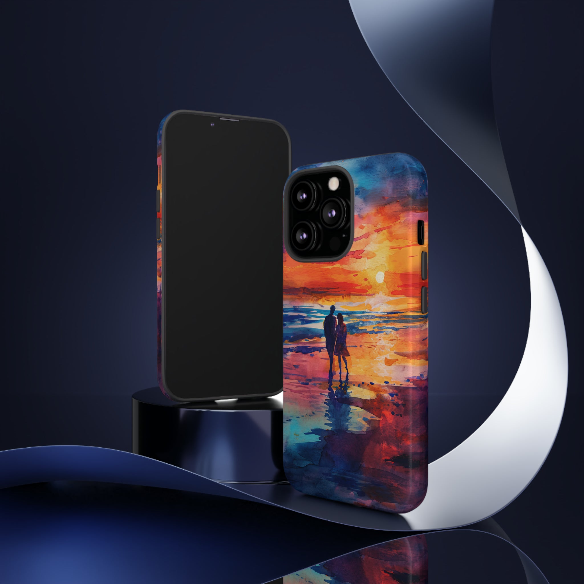 Beach Sunset Love Silhouettes - Protective Phone Case