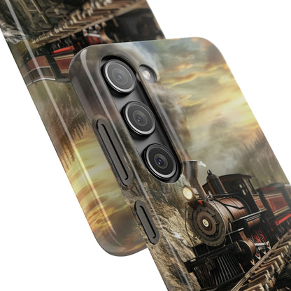 Vintage Steam Train Crossing Mountain Bridge Samsung S23 - Slim Phone Case