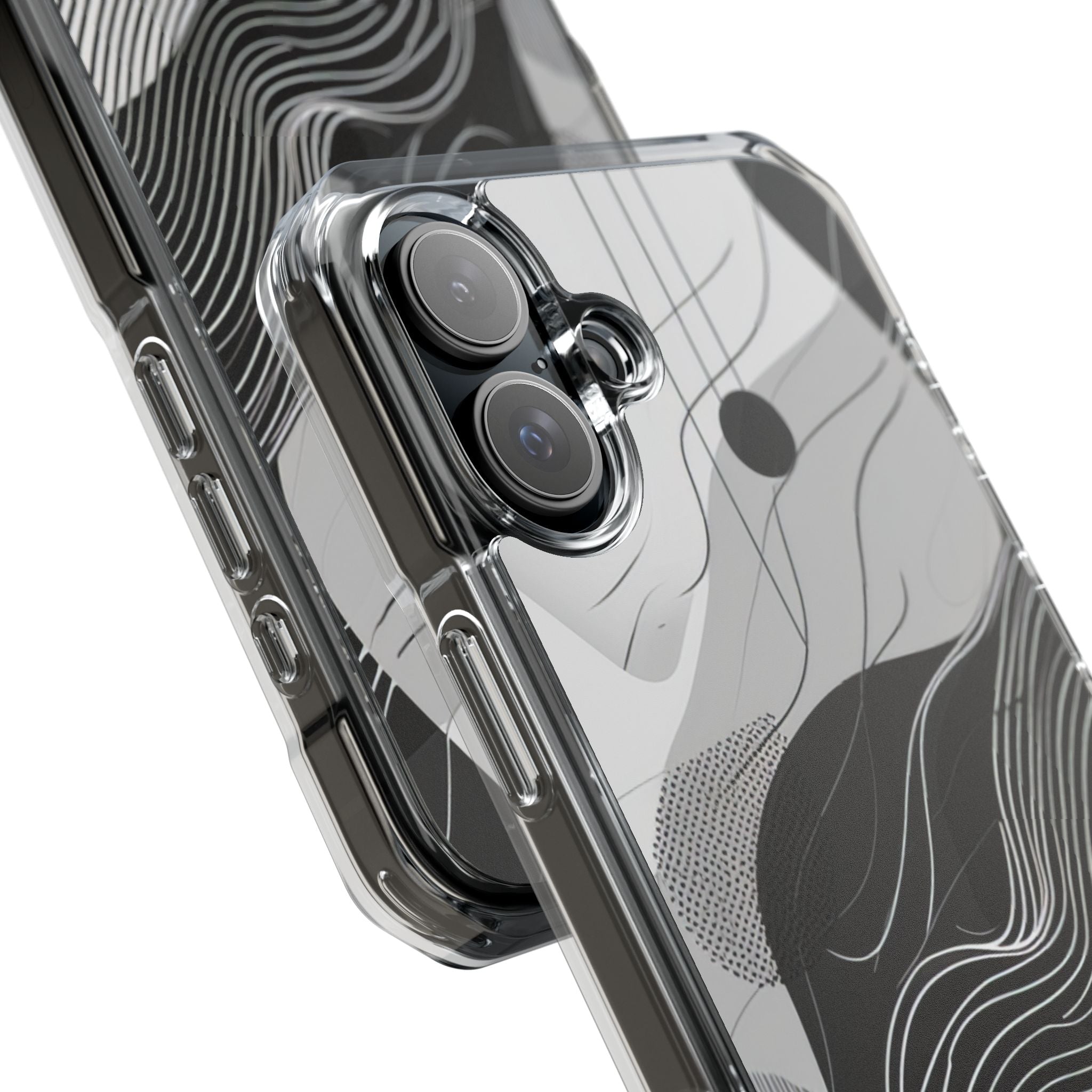 Fluid Rhythms: Monochrome Line Flow iPhone 16 - Clear Impact Phone Case