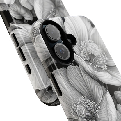 Monochrome Petal Dance iPhone 16 - Tough