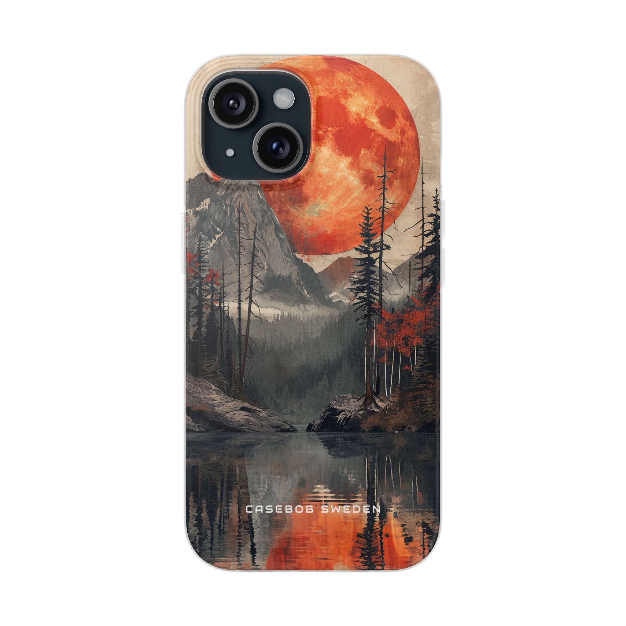 Himmlisches Leuchten über reflektierender Landschaft iPhone 15 - Flexi-Telefonhülle