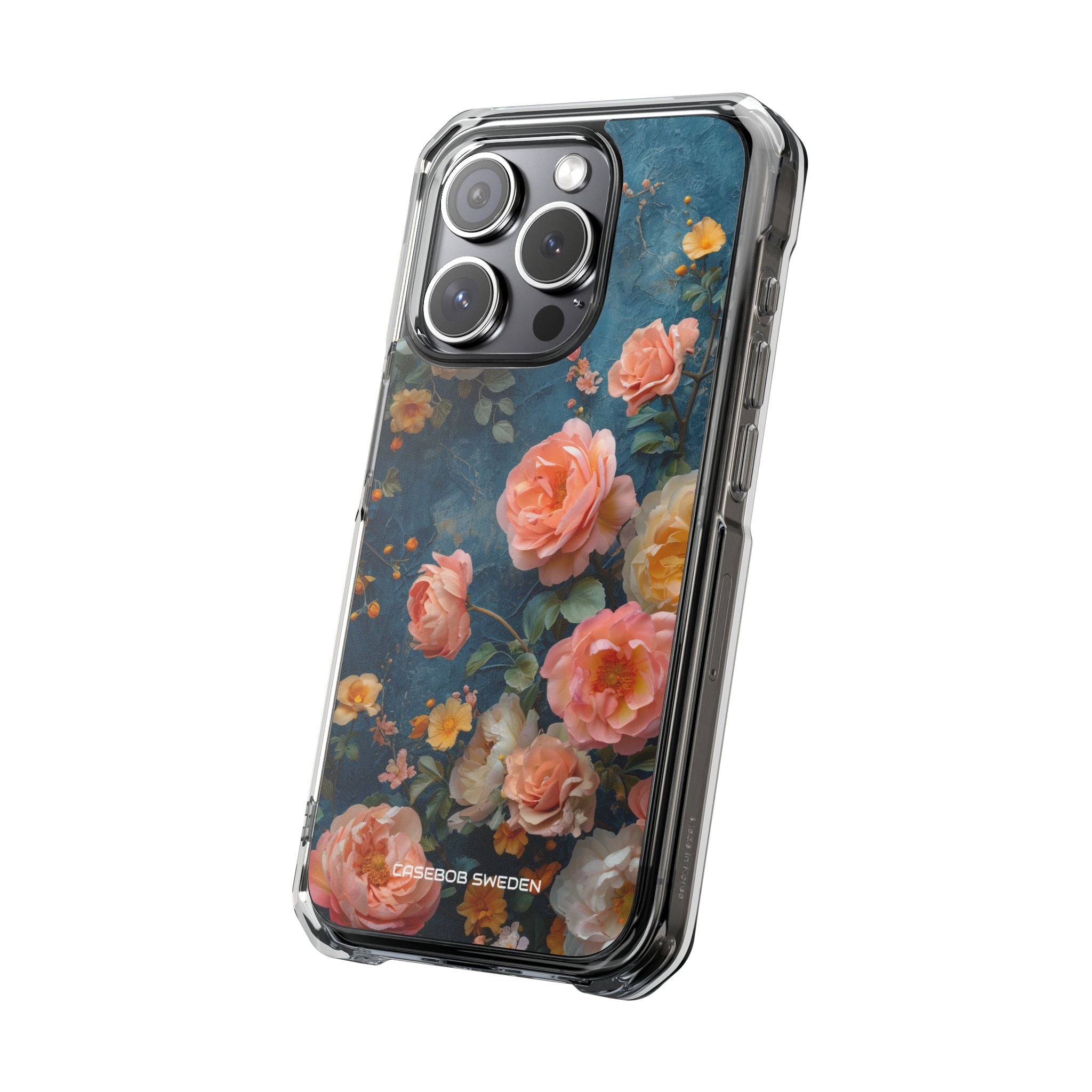 Blue Floral Elegance - Clear Impact iPhone 15 Phone Case